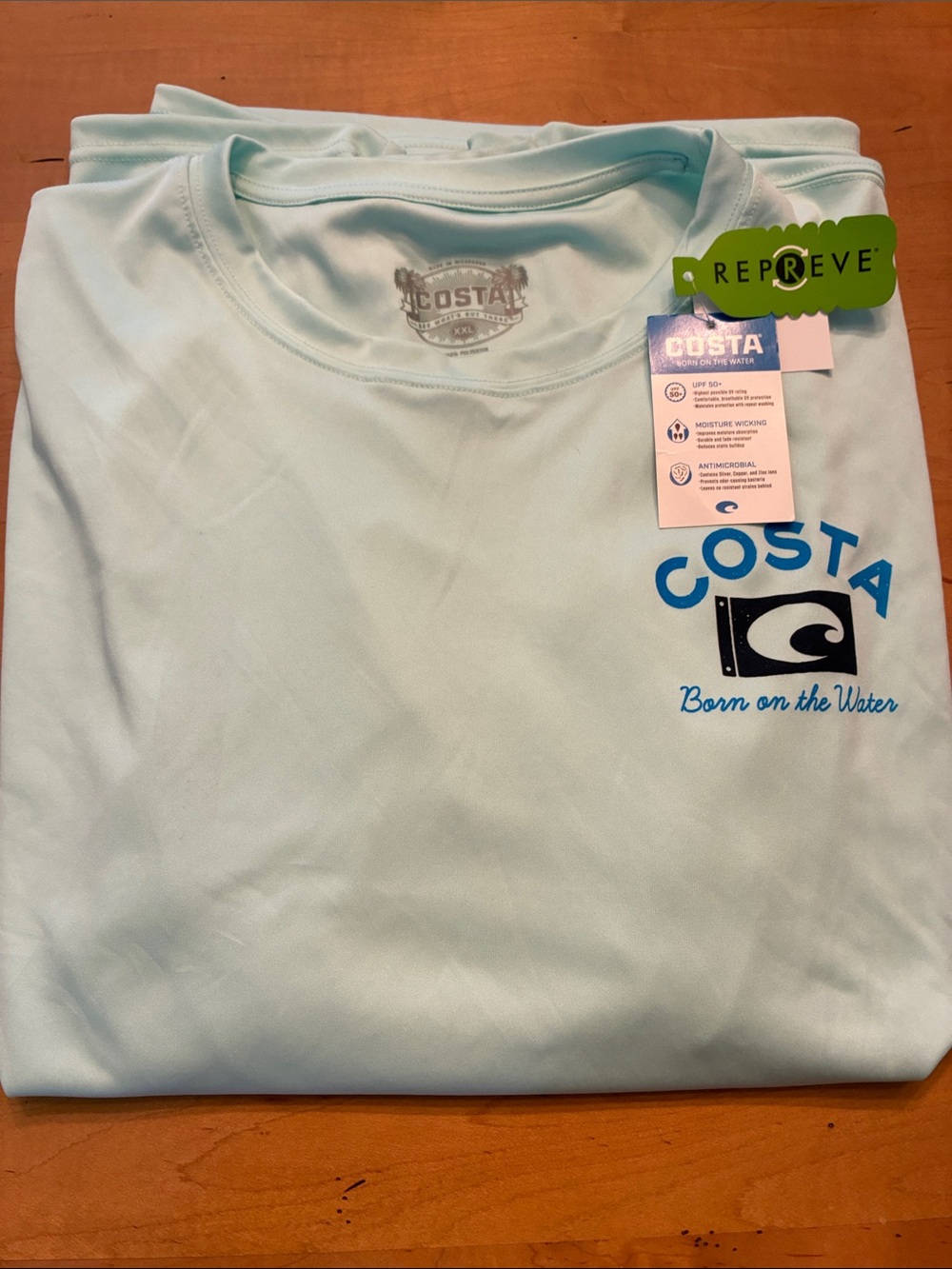 COSTA Men’s NWT Mint Green Long Sleeve Fishing Tee With Navy Sleeve Graphics XXL - Picture 8 of 9